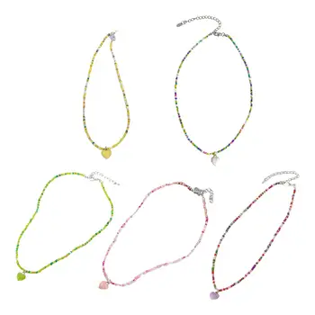 Ожерелье-чокер с бусинами, подарок на день рождения, подвеска в виде сердца, ожерелье из смешанных бусин