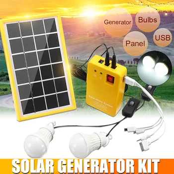 Комплект аварийного освещения солнечной панели мощностью 3 Вт, солнечный генератор, 4 головки, кабель USB-зарядного устройства с 2 светодиодными лампочками для кемпинга на открытом воздухе