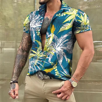 Мужская гавайская рубашка Man Oversize Social Высококачественные топы с 3D печатью и коротким рукавом Винтажная одежда Мужские рубашки Dazn Рекомендуют