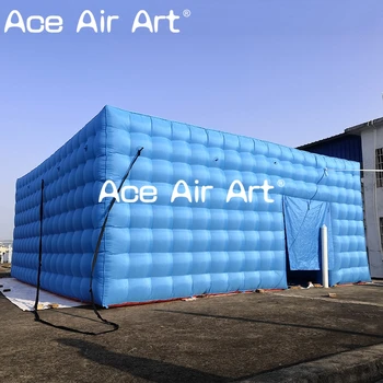 Открытый гигантский синий надувной кубический шатер, складной воздушный квадратный шатер для крупных коммерческих мероприятий и укрытий