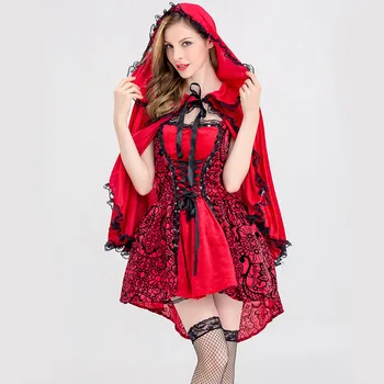 Взрослые Женщины Костюм Красной Шапочки Сексуальное Бархатное Платье Плащ с капюшоном Хэллоуин Карнавальная Вечеринка Косплей Костюм Королевы Феи
