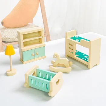 Деревянные игрушки в масштабе 1: 12 Миниатюрная мебель для кукольного домика, Аксессуары для мини-обстановки, модель сцены Gril Playing House, микроландшафт