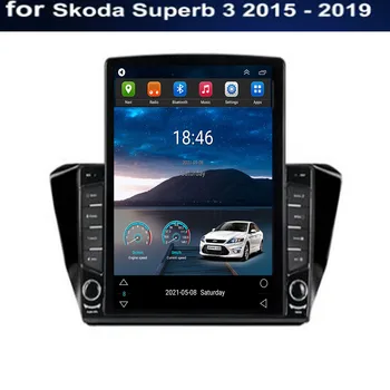 Tesla Style для Skoda Superb 3 2015-2025 Автомагнитола Мультимедийный видеоплеер Навигация GPS Android 12 Без 2din 2 din DVD