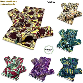 Самая популярная Африканская ткань из настоящего воска, 100% хлопок, Гана, Нигерия, высококачественная восковая ткань с золотым принтом Анкары для вечернего платья