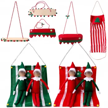 Рождественская одежда для больших кукол, аксессуары, 1 шт. Красный Гамак с подушкой, Зеленые Деревянные качели, мебель для кукольного домика, Аксессуары для игрушек