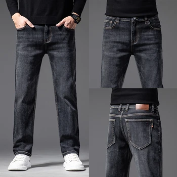 Большие размеры 29-44, черные джинсы 2023, классические Свободные эластичные брюки, деловые Повседневные джинсовые брюки, Брендовая мужская одежда