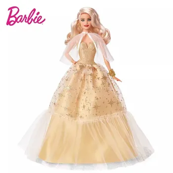 Оригинальная праздничная кукла Барби 2023 года, сезонный подарок коллекционеру, Золотое платье и яркая упаковка, игрушки для девочек со светлыми волосами