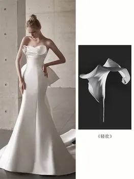Элегантное французское простое свадебное платье с открытой спиной, белое атласное вечернее платье Vestidos