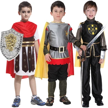 Для мальчиков на Хэллоуин, Костюмы Королевского воина, Рыцаря, Дети-солдаты, Средневековая Римская Накидка, Карнавальная вечеринка Без оружия