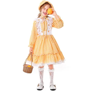 Детские Драматические колонии для девочек, Пасторальная Ферма, горничная, платье с цветочным рисунком, Комплект шляп, детские костюмы для косплея на Хэллоуин, Наряд для ролевых игр