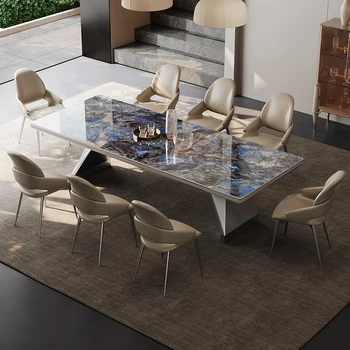 Роскошный обеденный стол из каменной плиты в итальянском стиле, простая бытовая крупногабаритная вилла, элитный дизайнерский роскошный прямоугольный обеденный стол