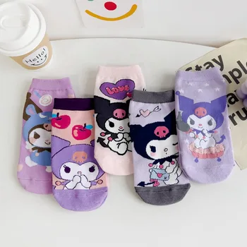 Носки Kawaii Sanrio, Kuromi, новые мультяшные носки, женские силиконовые невидимые носки с мелким вырезом, осень и зима для милой девушки