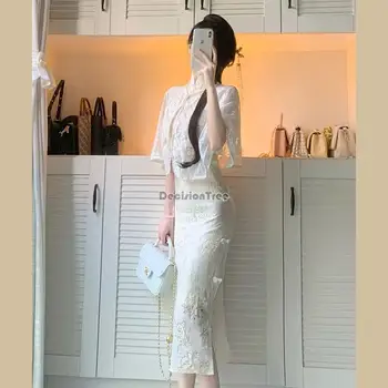 2023 летний новый кардиган с жемчужной шалью в китайском стиле + ретро улучшенное платье чонсам, комплект из двух предметов, элегантное платье для женщин g610