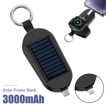 3000 мАч Солнечный Блок Питания Быстрая Зарядка Type-C/Для iPhone Беспроводное Зарядное Устройство для Apple Watch Портативный Внешний Блок Питания Брелок