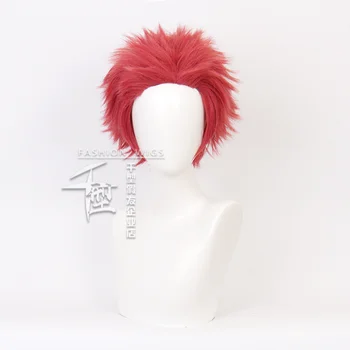 Аниме Demon Slayer Ghost Akaza Косплей Красный Короткий Высококачественный термостойкий головной убор из синтетических волос Косплей парики на Хэллоуин