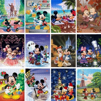 Детские пазлы Disney с Микки Маусом и Минни, 300/500/1000 штук, деревянные пазлы, подарок ручной работы, детские игрушки для игры в мозг