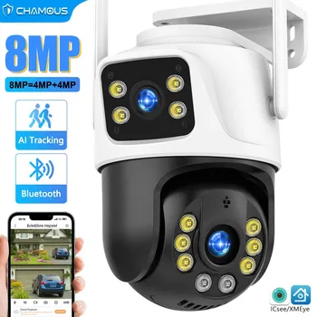 4K 8MP WiFi IP камера с двойным объективом и двойным экраном 2K Камера безопасности Ai Отслеживание человека Мини Видеонаблюдение Наружное iCSee CCTV