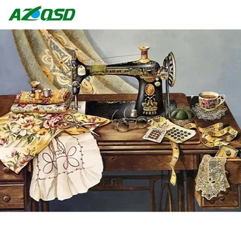 AZQSD Алмазная живопись Швейная машина 5D Алмазная вышивка Пейзаж Набор для вышивки крестом Картина из стразов Украшение для дома