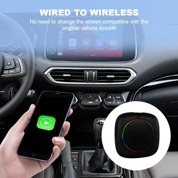 Автомобильный AI Box Беспроводной Carplay Android Auto Bluetooth-совместимый Беспроводной Адаптер WiFi 2,4 + 5G Встроенный GPS 4 + 64 ГБ Светодиодная Подсветка TF SIM