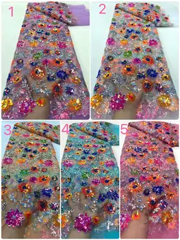 2023 НОВОЕ роскошное разноцветное африканское кружево с 3D блестками, расшитое французским тюлем, сетчатая ткань, сшитое свадебное вечернее платье для вечеринок