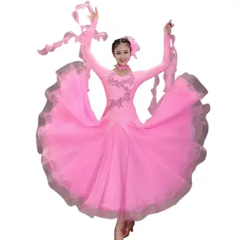 Платья для соревнований по вальсу и бальным танцам Стандартные костюмы для танцевальных представлений Mordern, женское вечернее платье со стразами