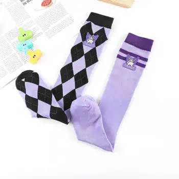 Модные удобные фиолетовые дышащие чулки Sanrio Kawali Kuromi из хлопка, впитывающие пот, милый подарок на день рождения для девочек