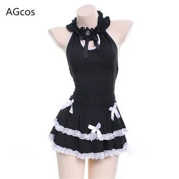 AGCOS В наличии Оригинальный дизайн, пижамное платье для горничной, косплей, женские милые черные платья для нижнего белья, сексуальный косплей