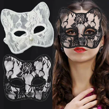 Женская Сексуальная Кружевная маска Лисы, Полая маска кошки на половину лица, Хэллоуин, косплей, Кружевной цветок, королева ночного клуба, реквизит для вечеринки, костюм
