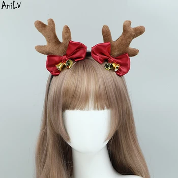AniLV Новый рождественский красный бант колокольчик повязка на голову с оленем Плюшевые рога животных Головной убор косплей