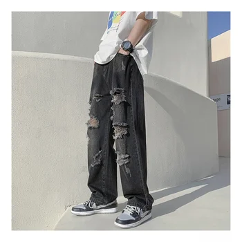 Летние мужские модные джинсовые брюки с дырками, рваные прямые дизайнерские джинсы для мужчин, уличные джинсы в стиле хип-хоп, повседневные джинсы для водителя