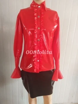 100% Латексная резина Женская модная кружевная рубашка Куртка Красная для косплея на Хэллоуин