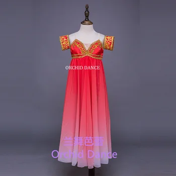 Новое поступление Нестандартного размера нестандартного цвета Детская одежда для выступлений для девочек Современное розово-красное лирическое балетное платье
