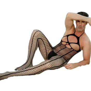Шикарное сексуальное мужское эротическое белье с бретельками, сетчатый открытый перспективный С открытыми плечами, тонкий бодистокинг
