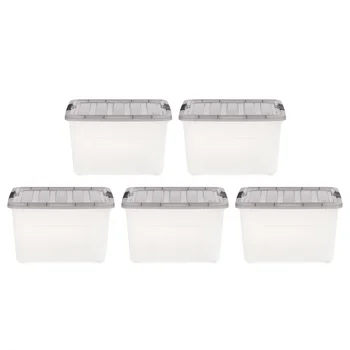 Прозрачный пластиковый ящик для хранения Stack & Pull™ емкостью 40 литров, серый, набор из 5 штук