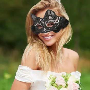 Маскарадная маска Женская сексуальная белая черная блестящая кружевная кошачья маска для глаз Украшение вечеринки принцессы на Хэллоуин