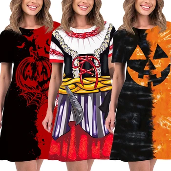 Женское винтажное платье, одежда с коротким рукавом, Страшные костюмы на Хэллоуин с тыквой, Карнавальные платья для косплея, Праздничные платья 2023