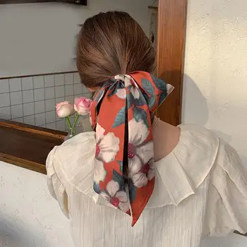 Женский шелковый шарф с цветочным принтом, шарф из искусственного шелка для женщин, роскошная сумка, украшение, аксессуар для волос с гладкой тканевой горловиной