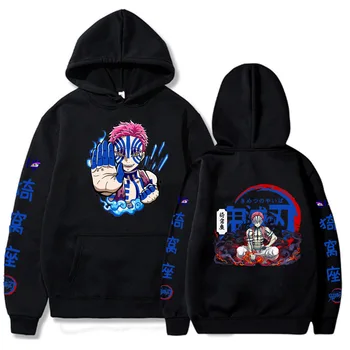 Модные аниме Demon Slayer Толстовки Унисекс с принтом Akaza, топы с длинным рукавом, свободная толстовка в стиле хип-хоп, Повседневная уличная одежда Harajuku