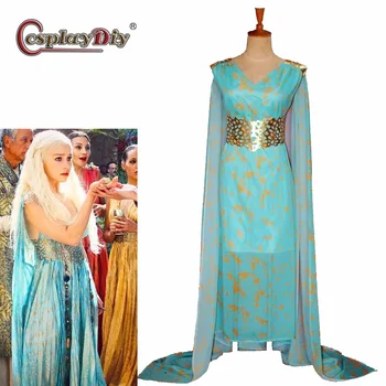 Косплейный костюм ДАНИЭЛИС; Длинное синее платье принцессы для взрослых женщин; костюм королевы Дэни на Хэллоуин; карнавальное вечернее платье.