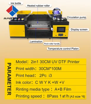 Простой в использовании УФ-DTF-принтер формата A3 для личного и делового использования с Двойной печатающей головкой XP600 2 в 1 Быстрая печать
