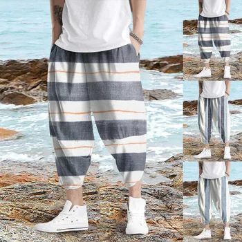 Летние укороченные брюки, мужские тонкие повседневные брюки, простые модные Свободные шаровары большого размера, пляжные