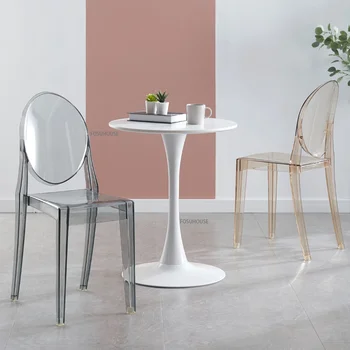 Скандинавские пластиковые прозрачные обеденные стулья для кухонной мебели Victoria Ghost Makeup Chair Домашний обеденный стул со складывающейся спинкой
