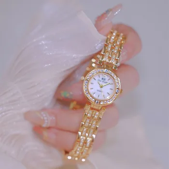 Женские часы в корейском стиле со стразами, роскошный циферблат из зеленого драгоценного камня, кварцевые часы с водонепроницаемым стальным ремешком, ювелирные часы для подарка жене FA1752