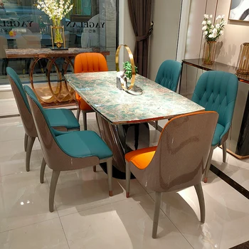 Обеденный стол в итальянском стиле, кожаные обеденные стулья, легкая роскошь, простая прямоугольная комбинация современной ресторанной мебели